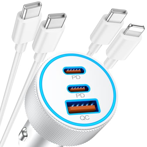 [3-in-1] iPhone-Auto-Ladegerät, Schnellladung, 3-Ports, 67 W, Dual-USB-C- und USB-A-Kfz-Ladegerät, Netzadapter mit 2 USB-C-Kabel und Lightning-Kabel für iPhone 16/16 Pro Max/16e/15/15 Pro Max/Plus/14 von WIDAQUO