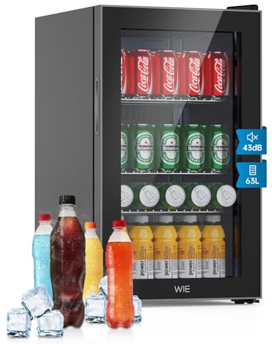 WIE Mini Kühlschrank Getränkekühlschrank 63 Liter mit Doppelte Glastür mit Verstellbaren Ablagen Indoor Outdoor Klein Bierkühlschrank Leise für Soda/Bier/Wine,perfekt für Zuhause/Küche/Bar/Büro von WIE