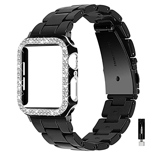 WIGERLON Kompatibel mit Harz-Apple-Watch-Armband mit Hülle, Bling 38 mm, 40 mm, 42 mm, 44 mm, iWatch-Armbänder für Frauen, kompatibel mit Apple Watch Serie 6, 5, 4, 3, 2, 1, SE, Farbe: Schwarz von WIGERLON