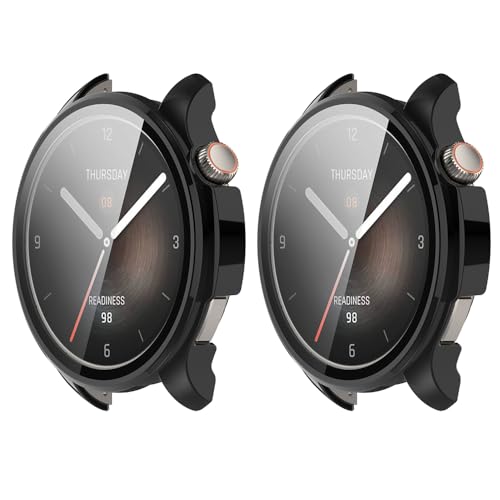 WIIKAI 2 Pack Hülle mit Glas Displayschutz Kompatibel mit Amazfit Balance Rundum Schutzhülle Schutz Case.(Schwarz) von WIIKAI