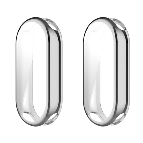 WIIKAI 2 Pack Hülle mit TPU Kompatibel mit XiaoMi Mi Band 9,mit Xiaomi Mi Smart Band 9 Displayschutz Rundum Schutzhülle Schutz Case Xin.(Silber) von WIIKAI