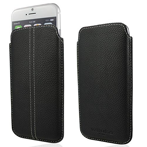 WIIUKA Echt Leder Tasche Apple iPhone 6 (4.7") Schwarz/Grau Ledertasche extra Dünn Pouch Cover Hülle von WIIUKA