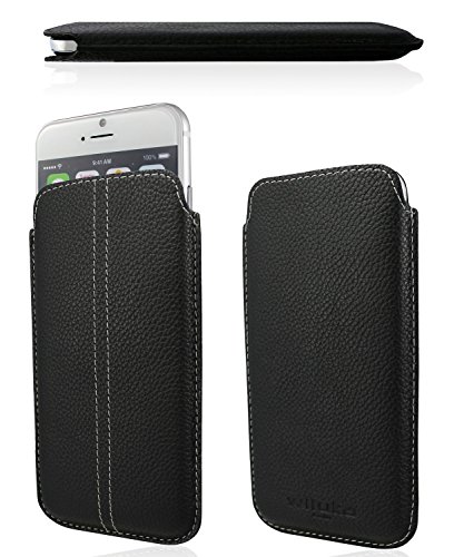 WIIUKA Echt Leder Tasche Apple iPhone 6 (4.7") Schwarz/Grau Ledertasche extra Dünn Soft Pouch Cover Hülle von WIIUKA
