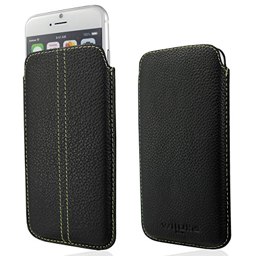 WIIUKA Echt Leder Tasche Apple iPhone 6 (4.7") Schwarz/Grün Ledertasche extra Dünn Pouch Cover Hülle von WIIUKA