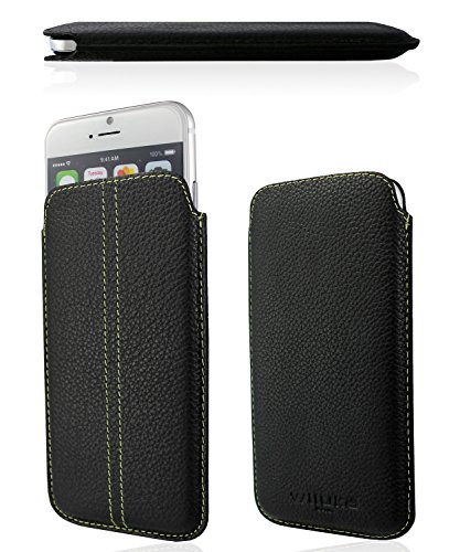 WIIUKA Echt Leder Tasche Apple iPhone 6 (4.7") Schwarz/Grün Ledertasche extra Dünn Soft Pouch Cover Hülle von WIIUKA