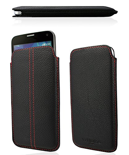 WIIUKA Echt Leder Tasche Nokia Lumia 535 Schwarz/Rot Ledertasche extra Dünn Soft Pouch Cover Hülle von WIIUKA
