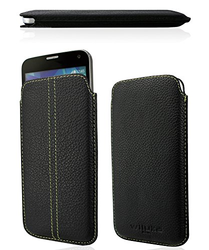 WIIUKA Echt Leder Tasche Nokia Lumia 630/635 Schwarz/Grün Ledertasche extra Dünn Soft Pouch Cover Hülle Etui Case von WIIUKA