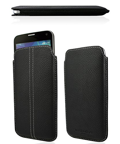 WIIUKA Echt Leder Tasche Samsung Galaxy Note 4 Schwarz/Grau Ledertasche extra Dünn Soft Pouch Cover Hülle Etui Case von WIIUKA