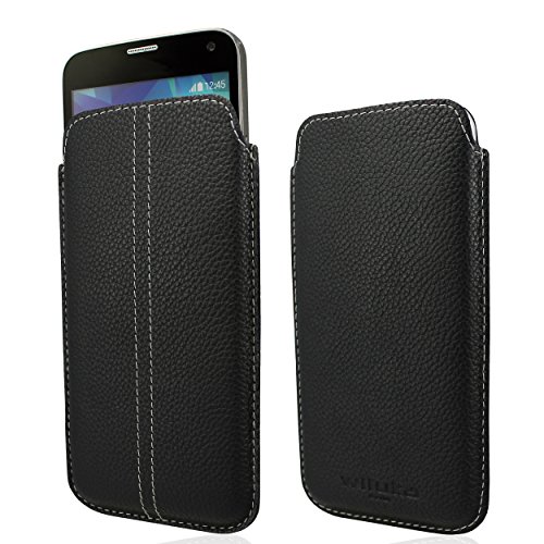 WIIUKA Echt Leder Tasche Samsung Galaxy Note 4 Schwarz/Grau extra Dünn von WIIUKA