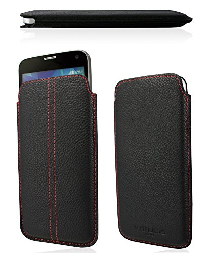 WIIUKA Echt Leder Tasche Samsung Galaxy Note 4 Schwarz/Rot Ledertasche extra Dünn Soft Pouch Cover Hülle Etui Case von WIIUKA