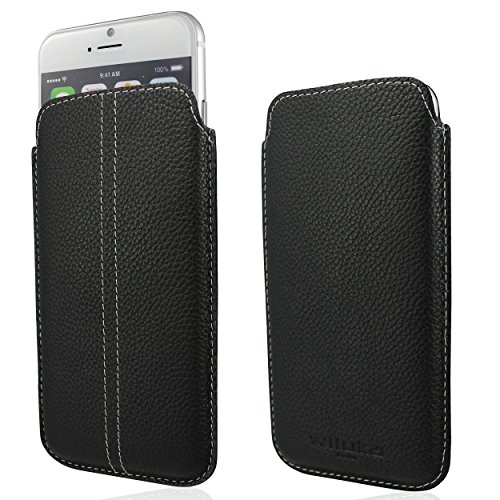 WIIUKA Echt Leder Tasche für Apple iPhone SE (2020), iPhone 8/7 und iPhone 6 / 6S, Schwarz/Grau, extra Dünn, Hülle von WIIUKA