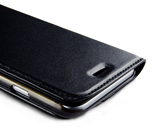 WIIUKA Echt Lederhülle Apple iPhone 6 Plus (5.5") im Wallet Design Schwarz mit Kartenfach klappbar extra Dünn Premium Leder Hülle von WIIUKA