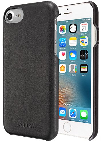 WIIUKA Echt Lederhülle - Touch - kompatibel mit Apple iPhone SE (2022/2020) / 8/7 Hülle mit Kantenschutz, extra Dünn, Tasche Schwarz, Case von WIIUKA