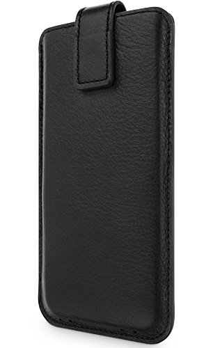 WIIUKA Echt Ledertasche Close für Huawei P10 Plus Hülle mit Rausziehband Schwarz extra Dünn Premium Design Leder Tasche von WIIUKA
