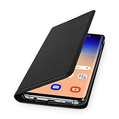 WIIUKA Echt Ledertasche - TRAVEL - Hülle für Samsung Galaxy S10, mit Kartenfach, extra Dünn, Tasche Schwarz, Premium Leder, kompatibel mit Samsung Galaxy S10 von WIIUKA