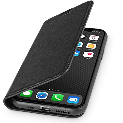 WIIUKA Echt Ledertasche - TRAVEL - Hülle für iPhone 11 Pro, mit Kartenfach, extra Dünn, Tasche Schwarz, Leder kompatibel mit Apple iPhone 11 Pro von WIIUKA