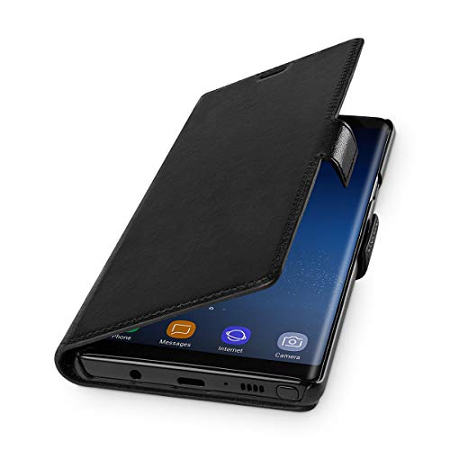 WIIUKA Echt Ledertasche - TRAVEL Italy - kompatibel für Samsung Galaxy Note 9 - PFLANZLICH GEGERBTES Leder - Schwarz, kabelloses Laden Qi, extra Dünn, Tasche Premium Leder Hülle Case von WIIUKA
