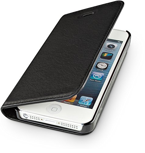 WIIUKA Echt Ledertasche -TRAVEL Nature- für Apple iPhone 5 / 5S / SE -DEUTSCHES Leder- Schwarz, mit Kartenfach, extra Dünn, Tasche, Leder Hülle kompatibel mit iPhone 5/5S/SE von WIIUKA