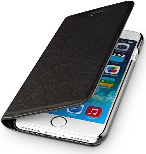 WIIUKA Echt Ledertasche - TRAVEL Nature - für Apple iPhone SE (2020), iPhone 8 und iPhone 7 - DEUTSCHES Leder - Schwarz, mit Kartenfach, extra Dünn, Tasche, Leder Hülle kompatibel mit iPhone SE/8/7 von WIIUKA
