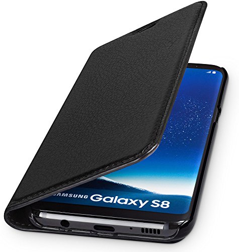 WIIUKA Echt Ledertasche -TRAVEL Nature- für Samsung Galaxy S8 -DEUTSCHES Leder- Schwarz, mit Kartenfach, extra Dünn, Tasche, Leder Hülle kompatibel mit Samsung Galaxy S8 von WIIUKA