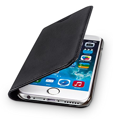 WIIUKA Echt Ledertasche - TRAVEL - für Apple iPhone 6S Plus und iPhone 6 Plus mit Kartenfach, extra Dünn, Tasche Schwarz, Leder Hülle kompatibel mit iPhone 6 Plus / 6S Plus von WIIUKA