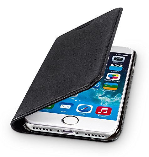 WIIUKA Echt Ledertasche - TRAVEL - für Apple iPhone 8 Plus und iPhone 7 Plus mit Kartenfach, extra Dünn, Tasche Schwarz, Leder Hülle kompatibel mit iPhone 8 Plus / 7 Plus von WIIUKA
