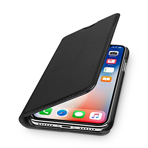 WIIUKA Echt Ledertasche - TRAVEL - für Apple iPhone X und XS mit Kartenfach, kabelloses Laden Qi, extra Dünn, Tasche Schwarz, Leder Hülle kompatibel mit iPhone X/XS von WIIUKA