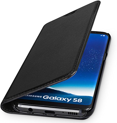 WIIUKA Echt Ledertasche -TRAVEL- für Samsung Galaxy S8 mit Kartenfach, extra Dünn, Tasche Schwarz, Leder Hülle kompatibel mit Samsung Galaxy S8 von WIIUKA