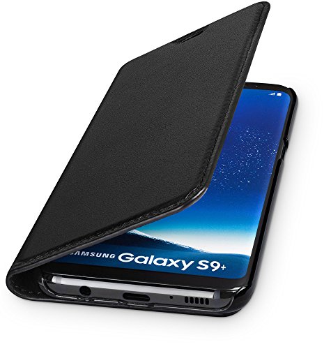 WIIUKA Echt Ledertasche -TRAVEL- für Samsung Galaxy S9+ Plus, mit Kartenfach, extra Dünn, Tasche Schwarz, Leder Hülle kompatibel mit Samsung Galaxy S9+ Plus von WIIUKA
