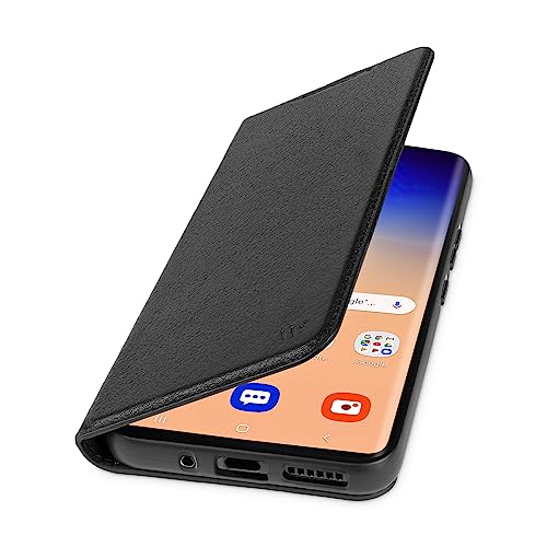 WIIUKA Hülle für Samsung Galaxy A53, Premium Leder, mit Kartenfach, extra Dünn, Handyhülle mit Standfunktion, Tasche Schwarz von WIIUKA
