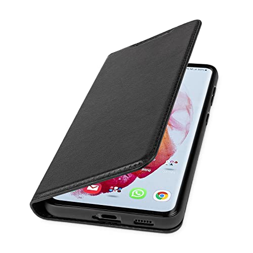 WIIUKA Hülle für Samsung Galaxy S22 Ultra, Premium Leder, mit Kartenfach, extra Dünn, Handyhülle mit Standfunktion, Tasche Schwarz von WIIUKA