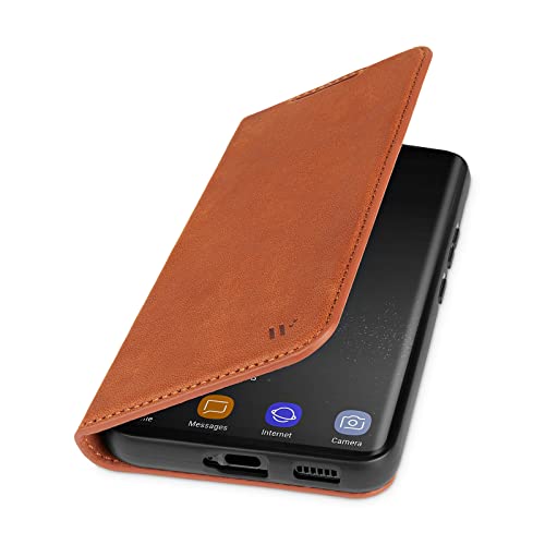 WIIUKA Hülle für Samsung Galaxy S22 Ultra, Premium Leder, mit Kartenfach, extra Dünn, Handyhülle mit Standfunktion, Tasche Vintage Braun von WIIUKA