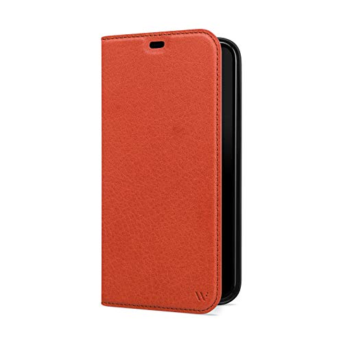 WIIUKA Hülle für iPhone 12/12 Pro Lederhülle, Deutsches Premium Leder, mit Kartenfach, extra Dünn, Handyhülle mit Standfunktion, Tasche Cognac Braun von WIIUKA