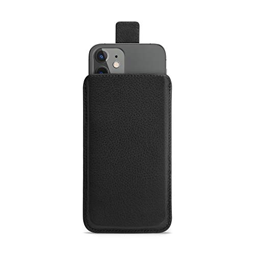 WIIUKA Hülle für iPhone 12 Mini, Lederhülle - Close - extra schlank mit Verschluss, Premium Leder, Design Handyhülle Tasche Schwarz von WIIUKA