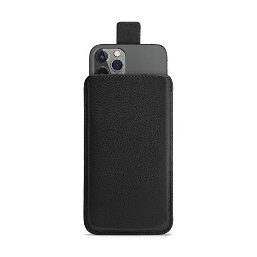 WIIUKA Hülle für iPhone 12 Pro MAX, Lederhülle extra schlank mit Verschluss, Premium Leder, Design Handyhülle Tasche Schwarz von WIIUKA