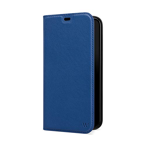 WIIUKA Hülle für iPhone 13, Deutsches Premium Leder, mit Kartenfach, extra Dünn, Handyhülle mit Standfunktion, Tasche Blau von WIIUKA