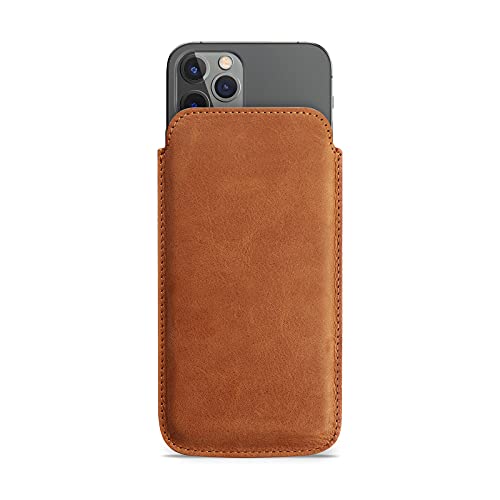 WIIUKA Hülle für iPhone 13 Mini, Deutsches Nubukleder, Lederhülle extra Dünn, Premium Leder, Design Handyhülle Vintage Braun von WIIUKA