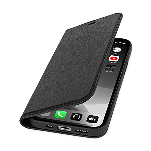 WIIUKA Hülle für iPhone 13 Mini, Deutsches Premium Leder, mit Kartenfach, extra Dünn, Handyhülle mit Standfunktion, Tasche Schwarz von WIIUKA