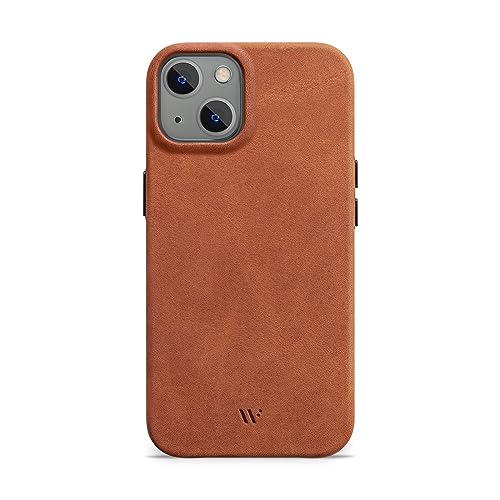 WIIUKA Hülle für iPhone 14 Plus, Leder aus Deutschland, Lederhülle extra Dünn, Premium Handyhülle, Case, Qi, Vintage Cognac Braun von WIIUKA