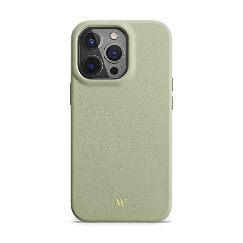 WIIUKA Hülle für iPhone 14 Pro Max, Leder aus Deutschland, Lederhülle extra Dünn, Premium Handyhülle, Case, Qi, Macaron Edition Pistazie Grün von WIIUKA