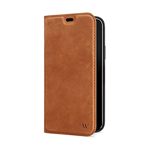 WIIUKA Hülle für iPhone 14 Pro Max, Leder aus Deutschland, mit Kartenfach, extra Dünn, Handyhülle mit Standfunktion, Tasche Vintage Cognac Braun WIIUKA Hülle für iPhone 14 Pro Max, Leder aus Deutschland, mit Kartenfach, extra Dünn, Handyhülle mit Standfunktion, Tasche Vintage Cognac Braun von WIIUKA