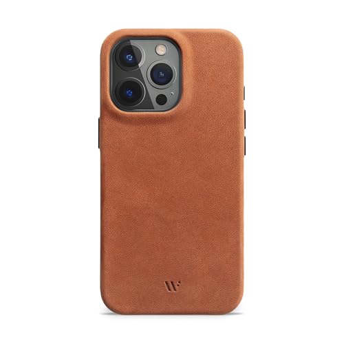 WIIUKA Hülle für iPhone 15 Pro Max, Leder aus Deutschland, Lederhülle extra Dünn, Premium Handyhülle, Case, Qi, Vintage Cognac Braun von WIIUKA