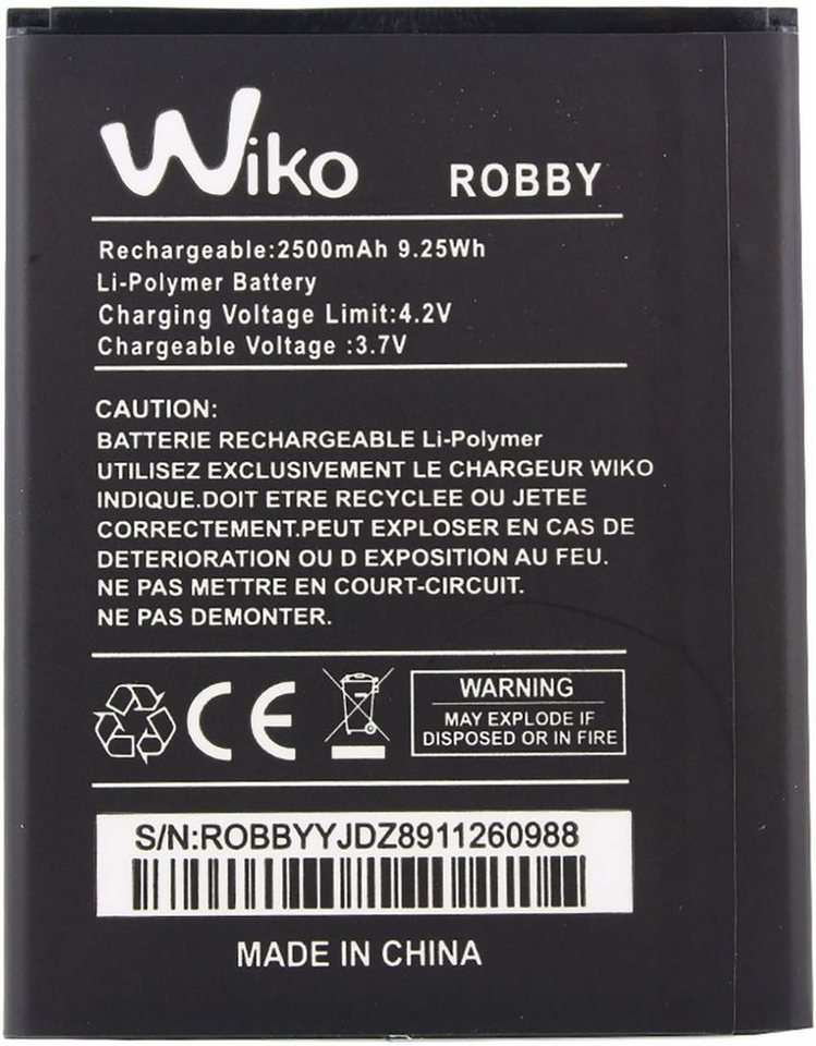 WIKO Akku für Wiko Robby Li-Ion 3,7 Volt 2500 mAh schwarz Handy-Akku 2500 mAh (3.7 V) von WIKO