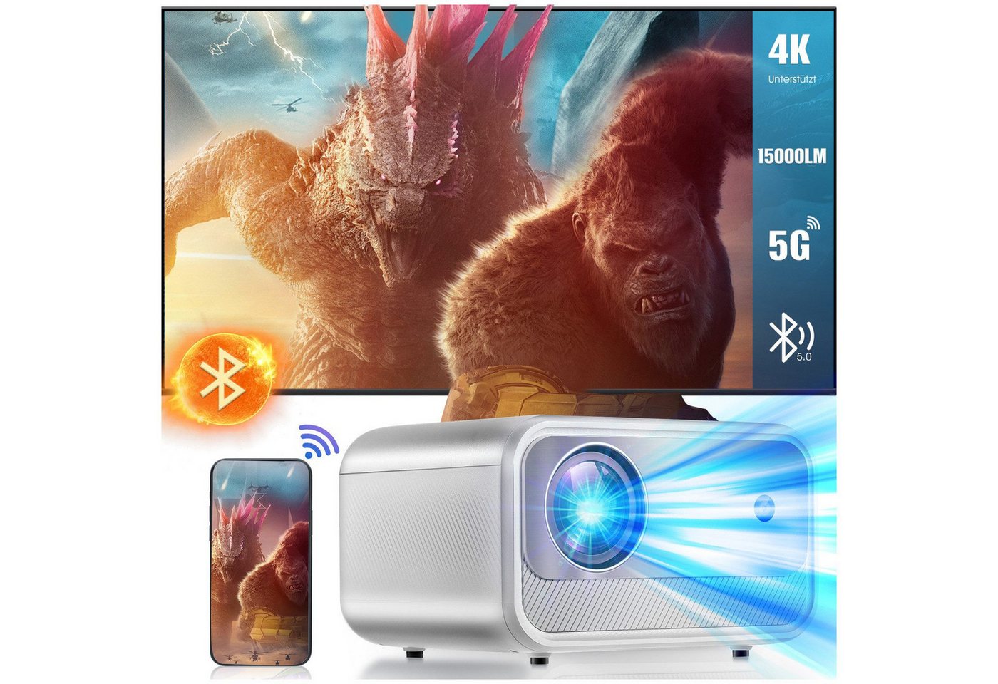 WILGOON Beamer mit 6D Trapezkorrektur & Autofokus LCD-Beamer (15000 lm, 15000:1, 1920 x 1080 px, 4K Heimkino,Bildschirmausrichtung,5G WiFi,Bluetooth 5.0) von WILGOON