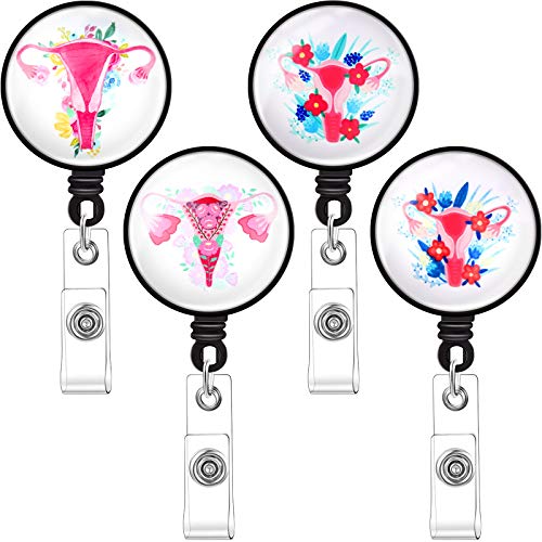 4 Stück Uterus Badge Reel Floral Ovaries Retractable Delivery Badge Holder OB Nurse Name Badge Clip Labor and Badge Reel Hebamme Badge Pull with Belt Clip Cord for Nurse Gift (Cute Style) von WILLBOND