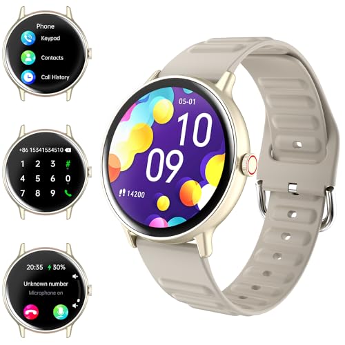 WILLFITME Smartwatch Herren Damen mit Telefonfunktion, Rundes Zifferblatt Armbanduhr mit 100+ Sportmodus Fitnessuhr mit Herzfrequenzmonitor Schlafmonitor Schrittzähler Sportuhr für iOS Android (Weiß) von WILLFITME