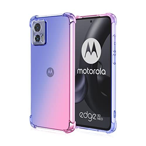 WILLIS TPU Silikon Handyhülle für Motorola Moto Edge 30 Neo, Durchsichtig Farbverlauf Case, Anti Drop und Anti Scratch 6.28" Schutzhülle Blau Rosa von WILLIS