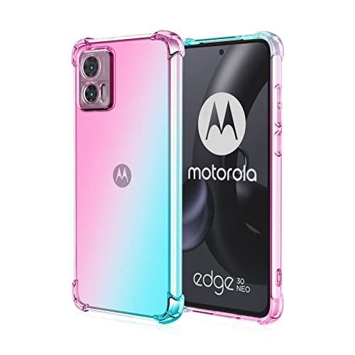 WILLIS TPU Silikon Handyhülle für Motorola Moto Edge 30 Neo, Durchsichtig Farbverlauf Case, Anti Drop und Anti Scratch 6.28" Schutzhülle Rosa Grün von WILLIS