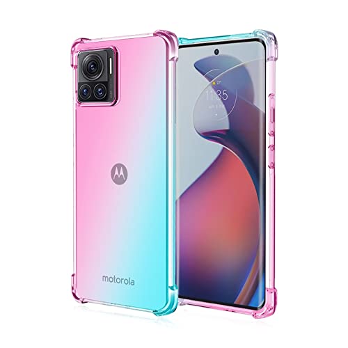 WILLIS TPU Silikon Handyhülle für Motorola Moto Edge 30 Ultra, Durchsichtig Farbverlauf Case, Anti Drop und Anti Scratch 6.67" Schutzhülle Rosa Grün von WILLIS