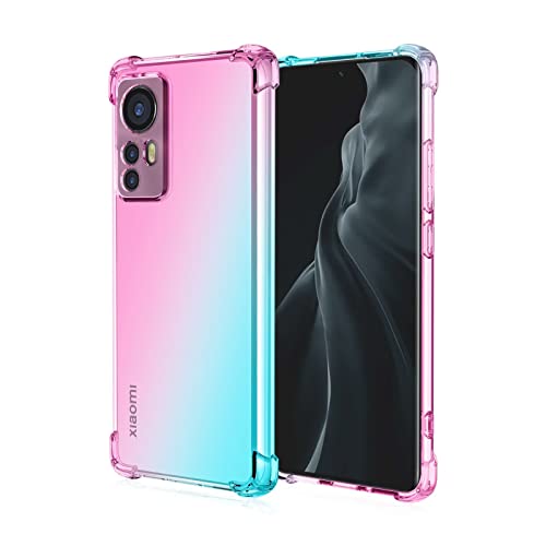 WILLIS TPU Silikon Handyhülle für Xiaomi MI 12 / Xiaomi MI 12X, Durchsichtig Farbverlauf Case, Anti Drop und Anti Scratch 6.28" Schutzhülle Rosa Grün von WILLIS